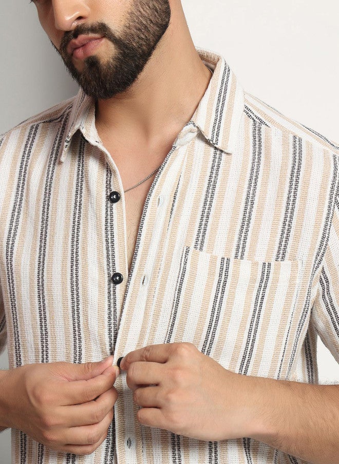 CHIMPAAANZEE Men Opaque Striped Casual Shirt - Image 2